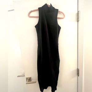 Carbon38 High Neck Ribbed Black Dress